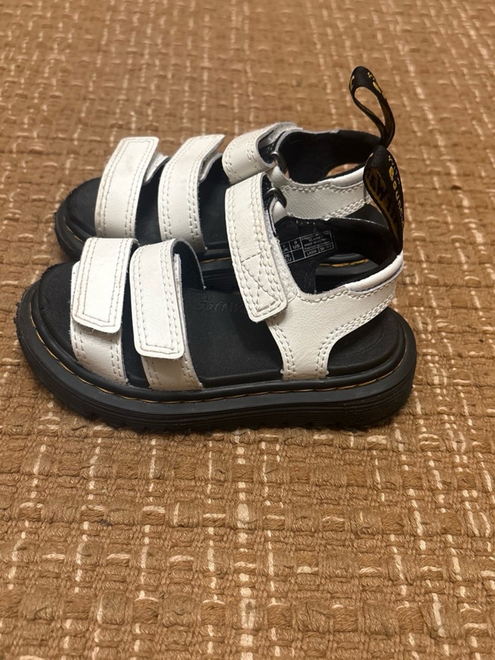Dr. Martens Kids White Leather Triple-Strap Sandals